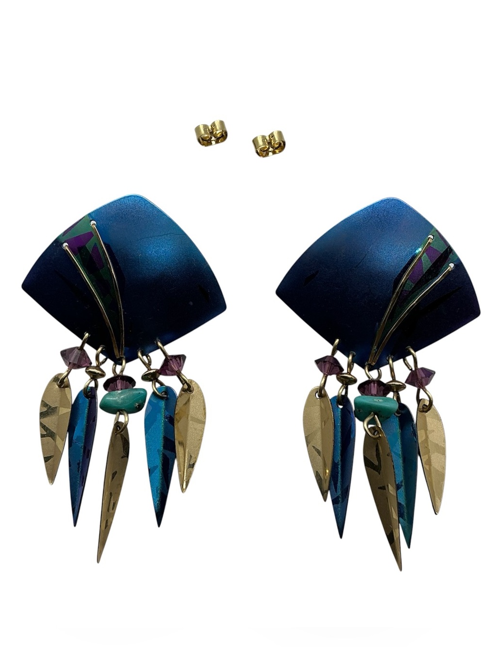 Artisan Holly Yashi Signed Teal Niobium/Teal Post Earrings Turquoise/Crystals
